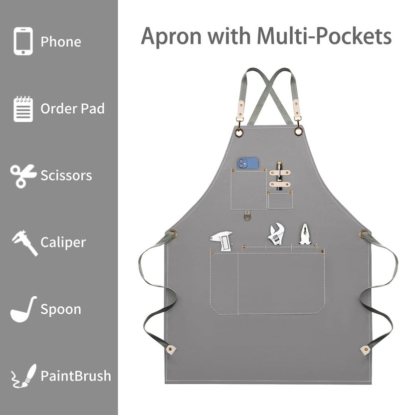 Dulabi Apron, Adjustable Chef Apron for Women and Men with Large Pockets, Cooking Kitchen Apron with Back Straps - Image 4